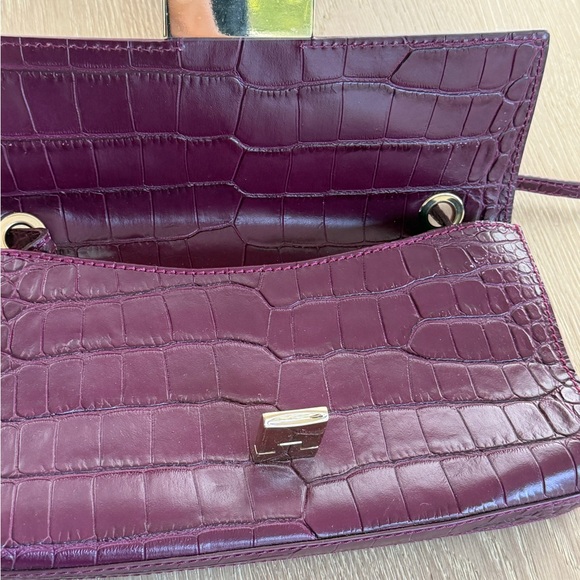 JIMMY CHOO RIVER SMALL SHOULDER BAG PLUM CROC-EMBOSSED LEATHER - Picture 5 of 11